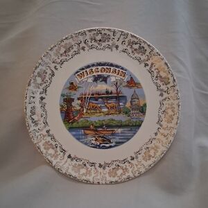 Vintage State of Wisconsin Souvenir 9" Plate : Display Piece